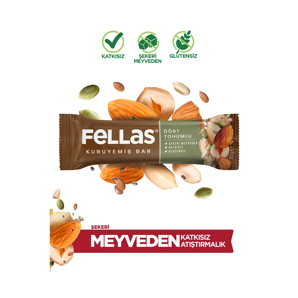 Dört Tohumlu Kuruyemiş Bar (30 g) x 12 Adet