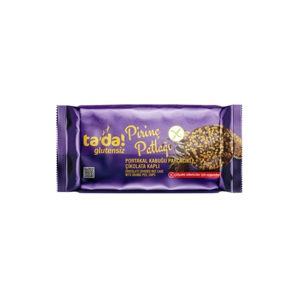 Glutensiz Çikolata Kaplı Portakal Kabuğu Parçacıklı Pirinç Patlağı 80 G