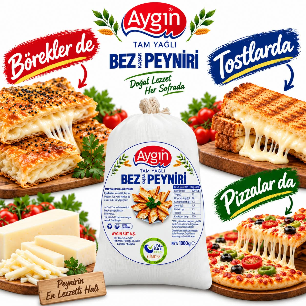 AYGIN 1 KG TAM YAĞLI BEZ KAŞAR PEYNİRİ