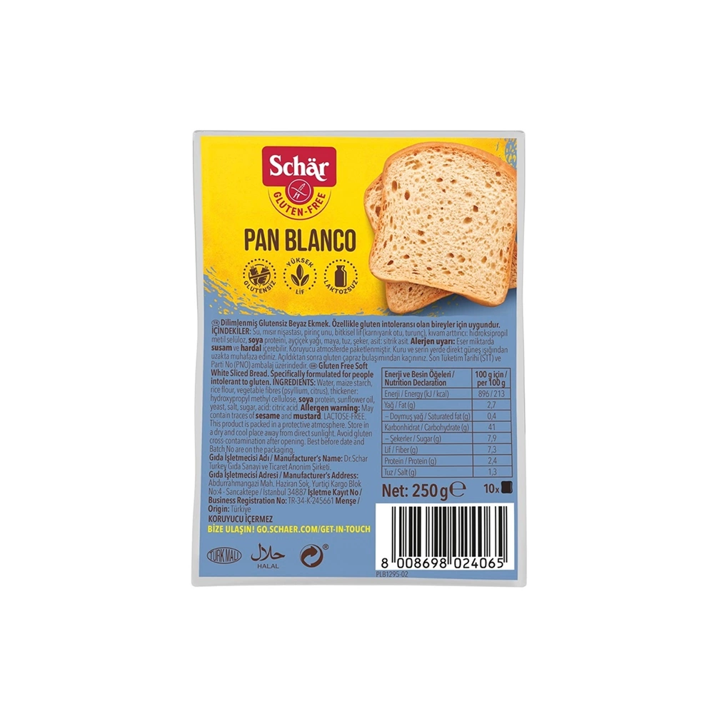 Pan Blanco Glutensiz Beyaz Ekmek 250 gr (8 ADET)