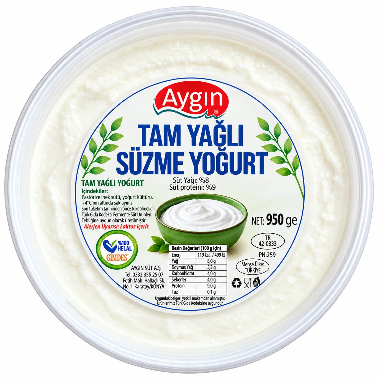 AYGIN 950 GR TAM YAĞLI SÜZME YOĞURT