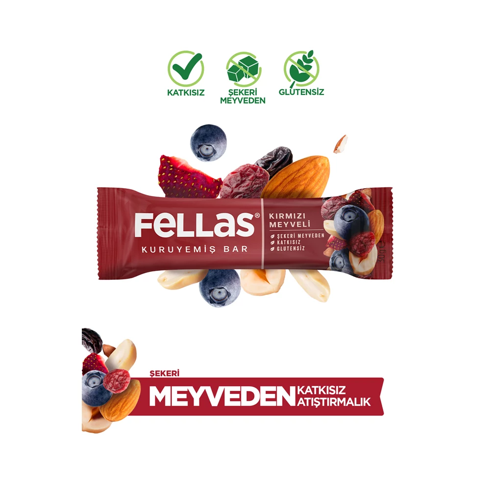 Kırmızı Meyveli Kuruyemiş Bar (30 g) x 12 Adet
