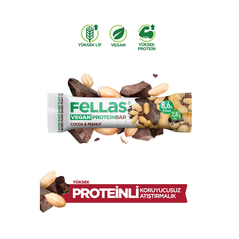 Vegan Protein Bar - Yer Fıstığı ve Kakaolu (40 g) x 12 Adet