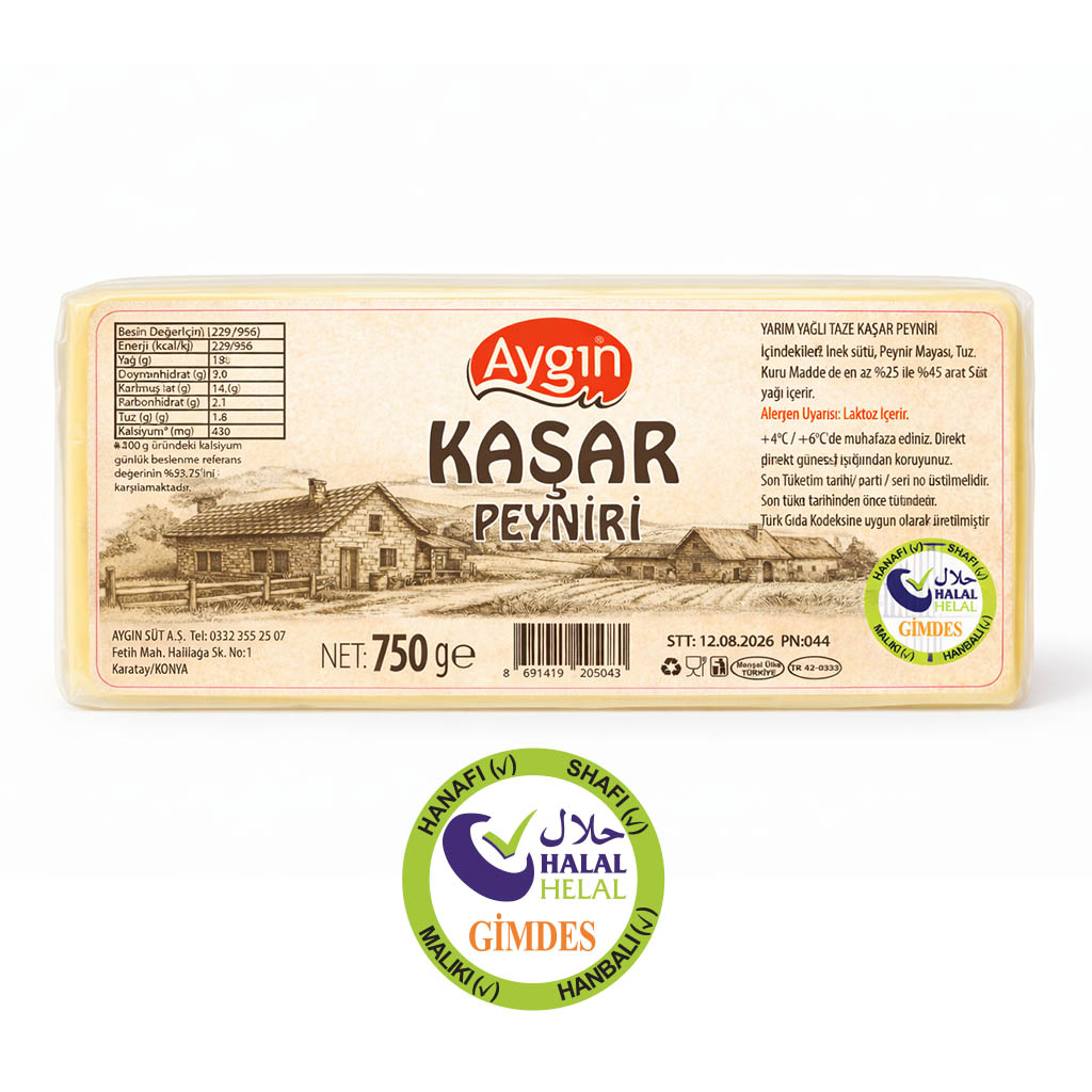 Kaşar Peyniri (Yarım Yağlı) Aygın 750g