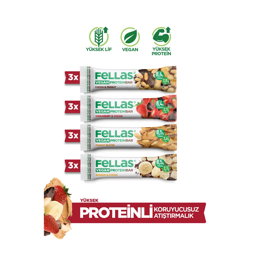 Vegan Protein Bar (40 g) Karma Kutu - 12 Adet (4 Çeşit)