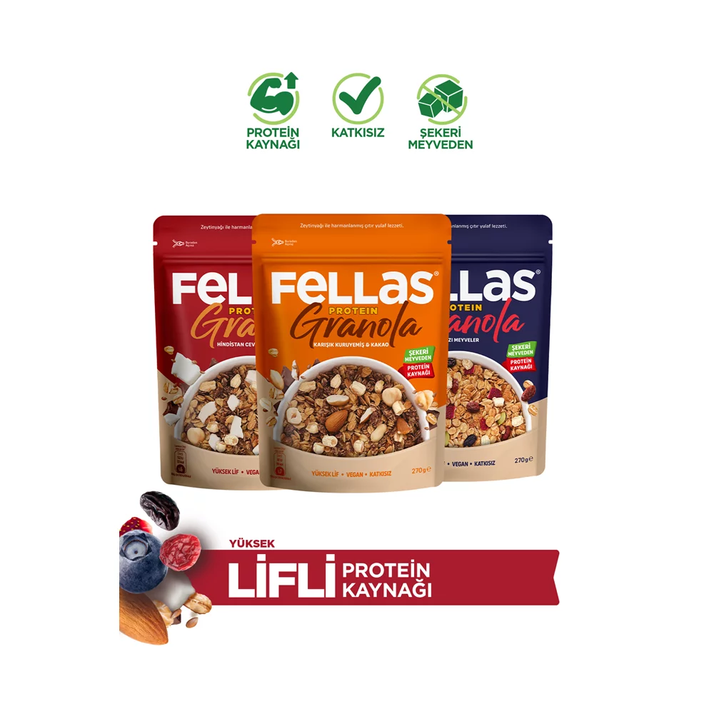 Protein Granola (270 g) 3'lü Mix Paket - Hindistan Cevizi + Kırmızı Meyveler + Karışık Kuruyemişli