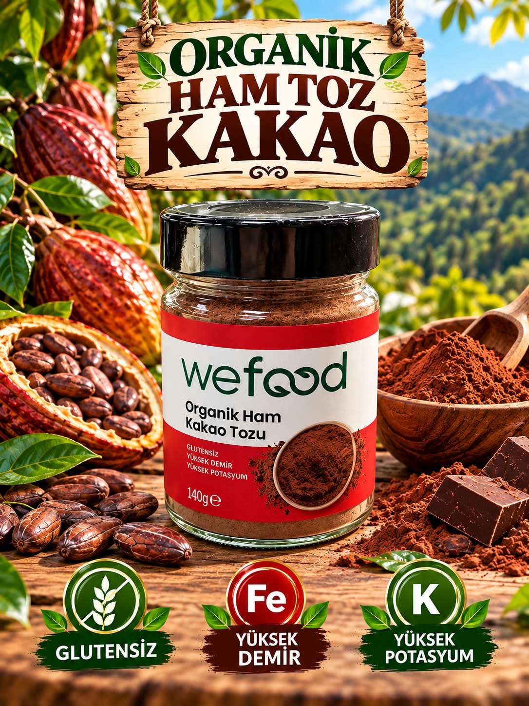 Organik Ham Kakao Tozu 140 Gr